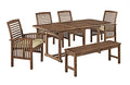 Walker Edison Maui Modern 6-Piece Solid Acacia Wood Outdoor Dining Set Dark Brown