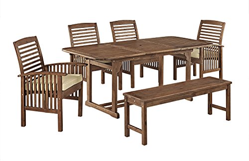 Walker Edison Maui Modern 6-Piece Solid Acacia Wood Outdoor Dining Set Dark Brown