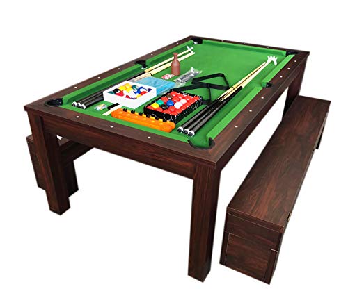Simba USA 7Ft Pool Table Billiard Green Dining Table with Benches Brown Green