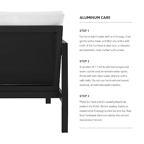 Linon Greyton Aluminum Frame Outdoor Loveseat with Removable Cushions Black & White