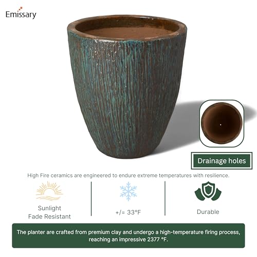 Emissary 21in Teal Stoneware Round Planter