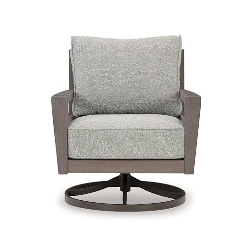 Benzara Karo Outdoor Swivel Lounge Chair with Cushions Gray and Brown