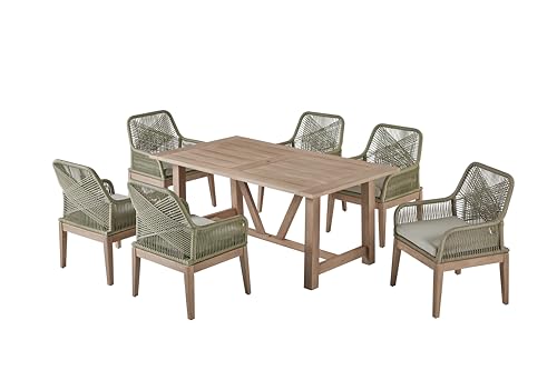 Best Quality Furniture D1007 Outdoor Dining Set, 1 Table + 6 Chairs Light Oak