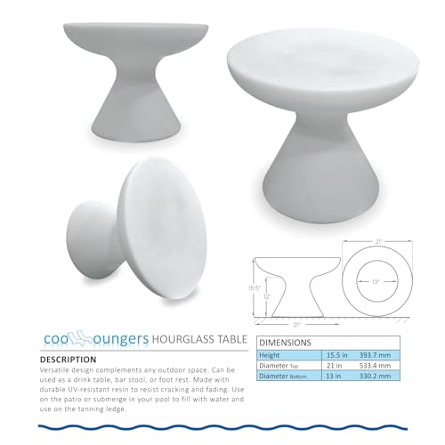 Cool Loungers Pool Chaise Lounge Chairs Set of 2 with Hourglass Side Table and Cup Holder White