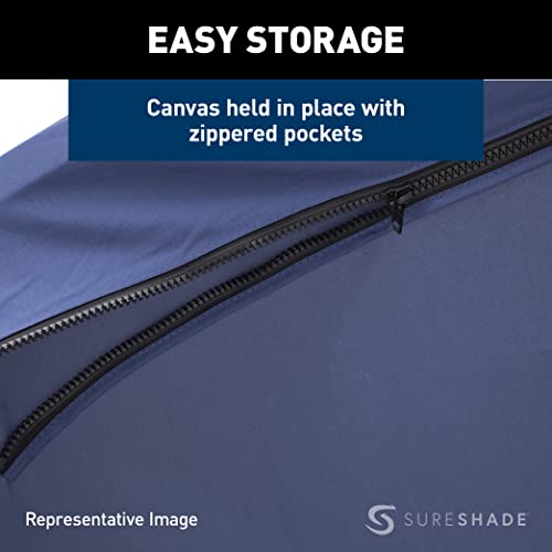 SureShade Power Pontoon Bimini Top Clear Anodized Frame Navy Fabric Navy