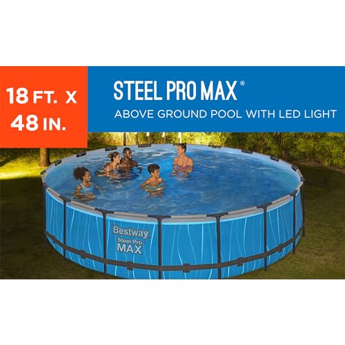 Bestway Steel Pro MAX 18 Foot x 48 Inches Round Swimming Pool Set Grey Print LED