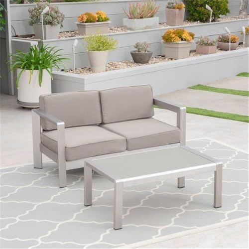 Afuera Living 2 Piece Outdoor Aluminum Loveseat Set Silver