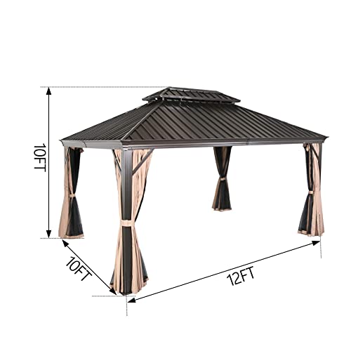 Patio Tree 10' x 12' Hardtop Aluminum Gazebo with Mosquito Net and Privacy Sidewalls