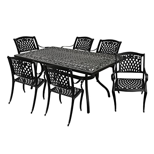 Oakland Living Modern Ornate Outdoor Mesh Aluminum 68-in Rectangular Patio Dining Set with Six Chairs Black