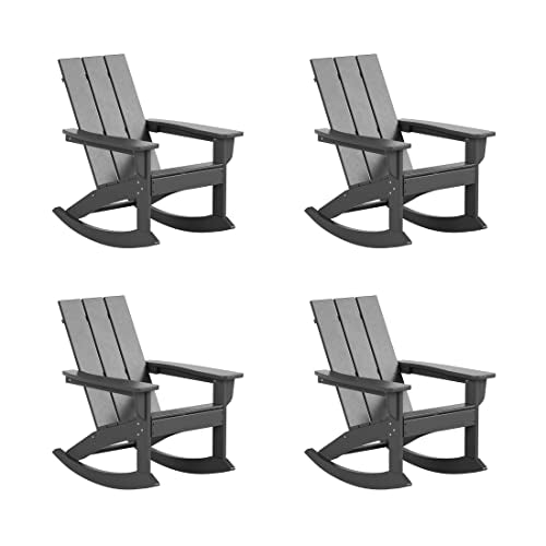 WestinTrends Ashore Patio Rocking Chairs Set of 4 All Weather Poly Lumber Adirondack Rockers Grey