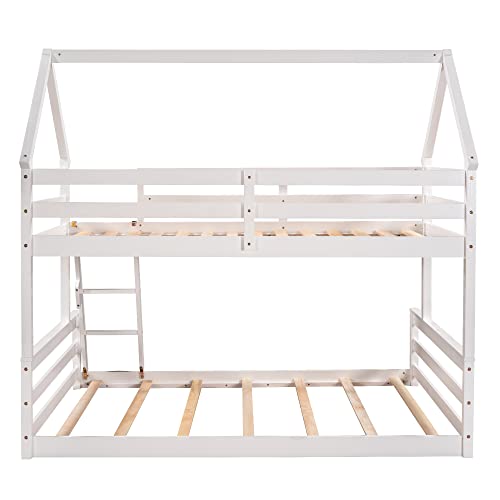 Brisca Twin Over Full Bunk Bed with Built-in Ladder White