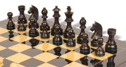 The Chess Store German Knight Staunton Chess Set Ebonized & Boxwood with Black & Ash Burl Board 3.75" King