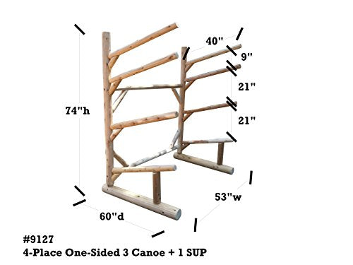Log Kayak Rack 4-Place One-Sided Canoe Rack Surfboard Stand Natural