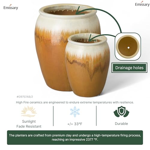 Emissary Amber Stoneware Round Planters Set of 2 23.5in. L x 30in. H
