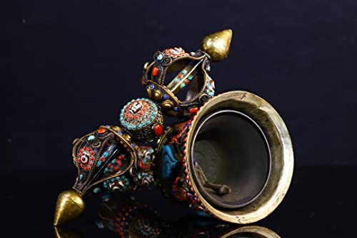 Generic Tibetan Silver Gilt Mosaic Gem Dzi Beads Vajra Rattle Bell Set 17