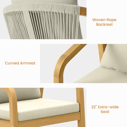 FansaFurn 6-Piece Outdoor Acacia Wood Patio Dining Chairs Beige
