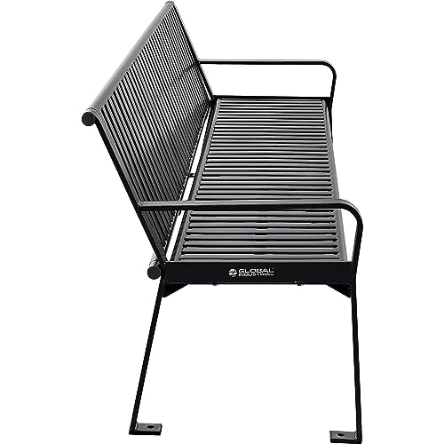 Global Industrial 8 ft. Outdoor Park Bench with Back, Vertical Steel Slat, Black