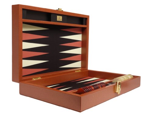 Zaza & Sacci Backgammon Board Game Set 16" Leather/Microfiber Case Brown