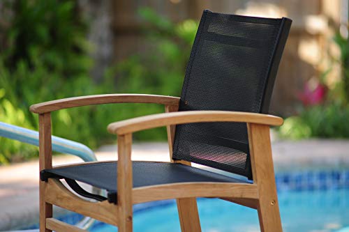 Amazonia Keystone 9-Piece Oval Patio Dining Set Grade A Teak Wood Black Sling Chairs Black