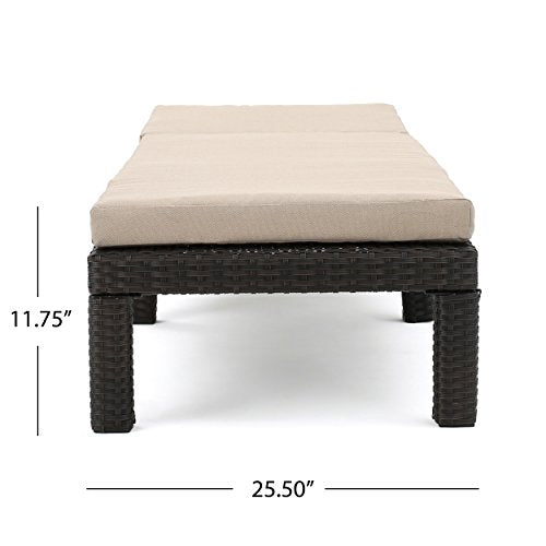 Great Deal Furniture Outdoor Dark Brown Wicker Chaise Lounge Set with Beige Cushions (Set of 2)