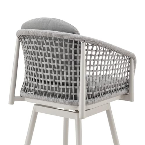HomeRoots 40" Light Gray Metal Swivel Outdoor Counter Height Bar Chair with Footrest Grey