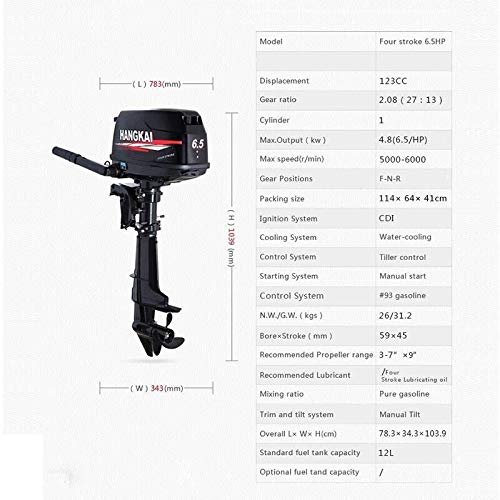 TFCFL 6.5HP 4-Stroke Outboard Motor Black
