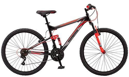 Mongoose Status 2.2 Mountain Bike 26-Inch Wheels 21-Speed Shifters Aluminum Frame Front Suspension Black/Red