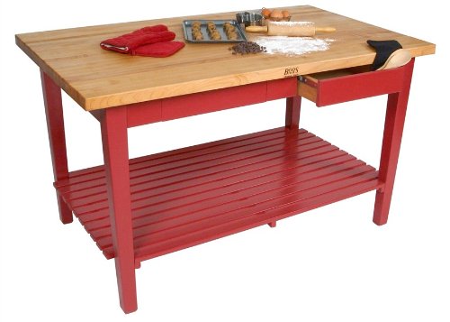 John Boos Rectangular Work Table with Shelf 60x24 Barn Red
