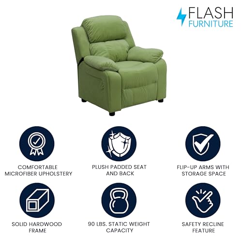 Flash Furniture Charlie Kids Recliner with Storage Arms Avocado Microfiber