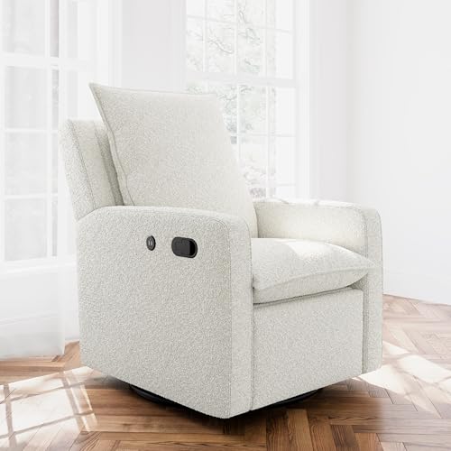 Storkcraft Timeless Recliner Glider with USB Ivory Boucle