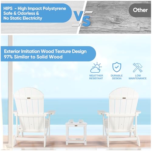 hOmeQomi Adirondack Chairs Set of 4 All Weather Resistant Plastic Outdoor Chairs with Cup Holder White