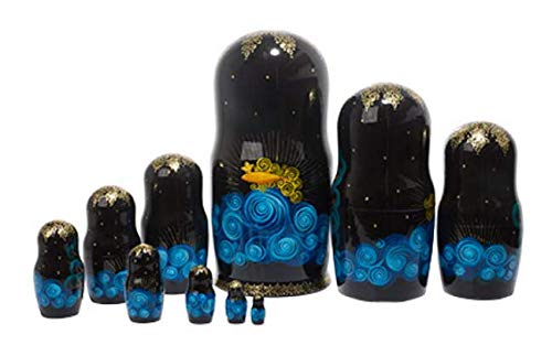 Golden Cockerel Russian Gold Fish Nesting Doll Collectible 10pc 10" Matryoshka