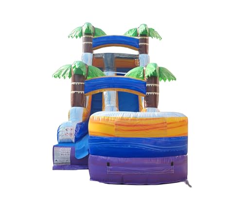 TentandTable Inflatable Water Slide for Kids and Adults, Commercial Grade, 27' L x 9' W x 15' H, Tropical Purple Marble