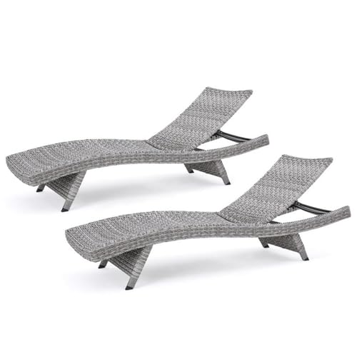 Christopher Knight Home Crete Outdoor Wicker Chaise Lounge Set of 4 Grey