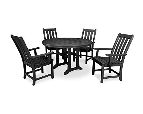 Polywood Vineyard 5-Piece Nautical Trestle Dining Set Black