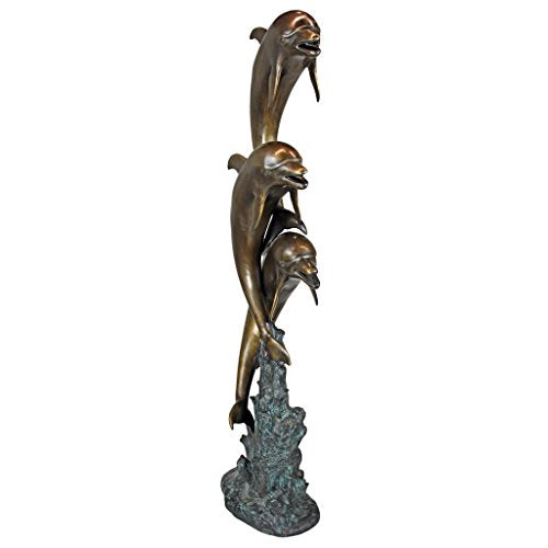Design Toscano Triple Leaping Dolphins Cast Garden Statue Two Tone Bronze & Verdigris