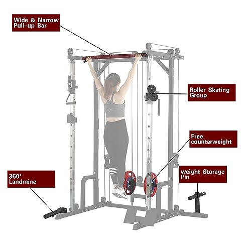 AiAigpt Squat Rack Power Cage with LAT Pulldown 1400 lb Capacity Orange+Black