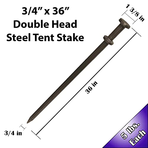 Moose Supply Double Head Heavy Duty Steel Tent Stakes 3/4 x 36 Inch 100-Pack