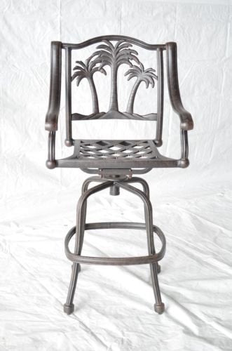 Patio Land Palm Tree Outdoor Patio Set 8pc Swivel Barstools Dark Bronze