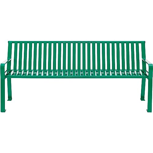 Global Industrial 6 ft Outdoor Park Bench with Back, Vertical Steel Slat Green