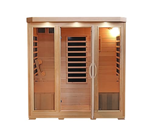 Heat Wave 4 Person Sauna Hemlock Wood Sonoma 9 Carbon Infrared Heaters MP3 Player Chromo Therapy Lighting 120V 2100W Wood