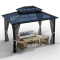 Agrestem 10X13 FT Outdoor Polycarbonate Hardtop Gazebo with Netting and Sunshade Curtains, Grey