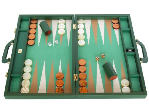 Zaza & Sacci Leather Backgammon Set Microfiber Surface 23" Green