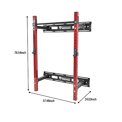 Signature Fitness Wall Mounted Fold-in Power Cage Squat Rack Red