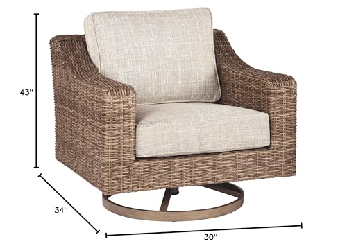 Signature Design by Ashley Beachcroft Outdoor Swivel Wicker Patio Lounge Chair Brown Beige
