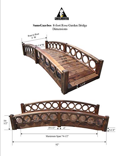 SamsGazebos 8 ft Rose Garden Bridge with Ring Railings Brown