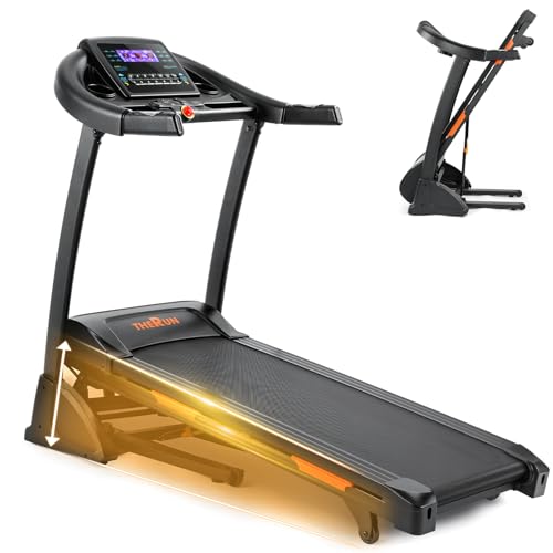 THERUN Incline Treadmill 300 lbs Weight Capacity Folding Treadmill 0-15% Auto Incline Orange-Black