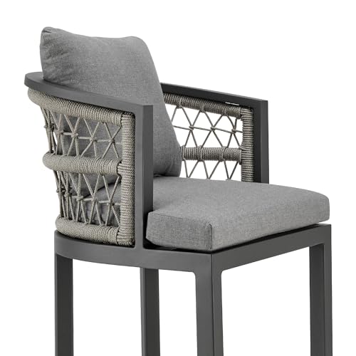 HomeRoots 40" Gray Metal Outdoor Bar Height Chair with Footrest Grey