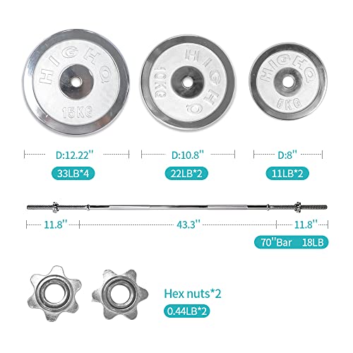 IFAST Barbell Weight Set 210 LBs Adjustable Chrome Cast Plates Squat Deadlift Home Gym - Men & Women