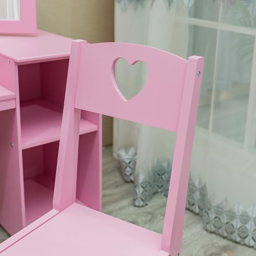 JoanKaren Kids Vanity Table 2-in-1 Princess Makeup Desk with Touch Light Pink With Crown